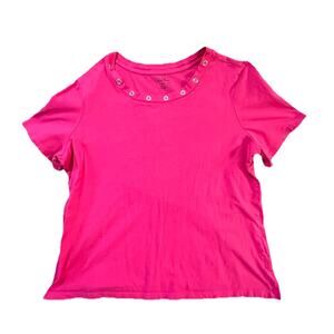 Coral Bay Pink Grommet Neck T-Shirt Women’s XL 100% Cotton Short Sleeve Top